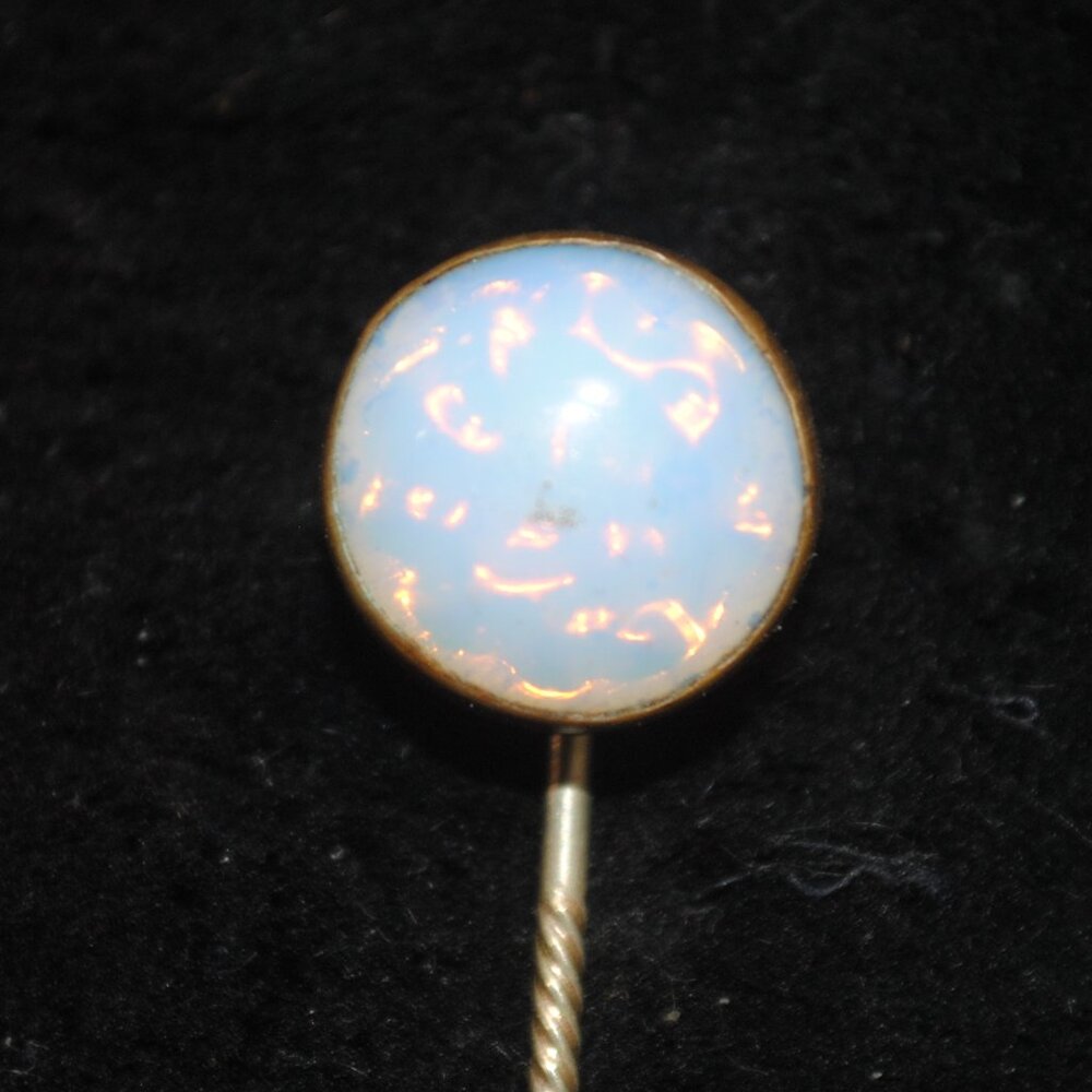 Antique Foil Opal Glass Cabochon Stick / Tie Pin